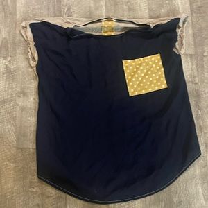 Blue and yellow T-shirt with polkadot, designs, size medium